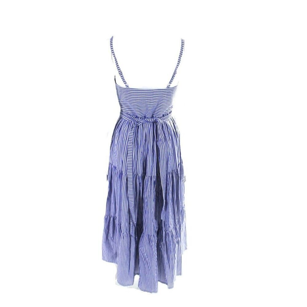NWT J.Crew Tiered Maxi in Lagoon White Stripes Tie Waist Cotton Sun Dress 0 - Picture 3 of 7